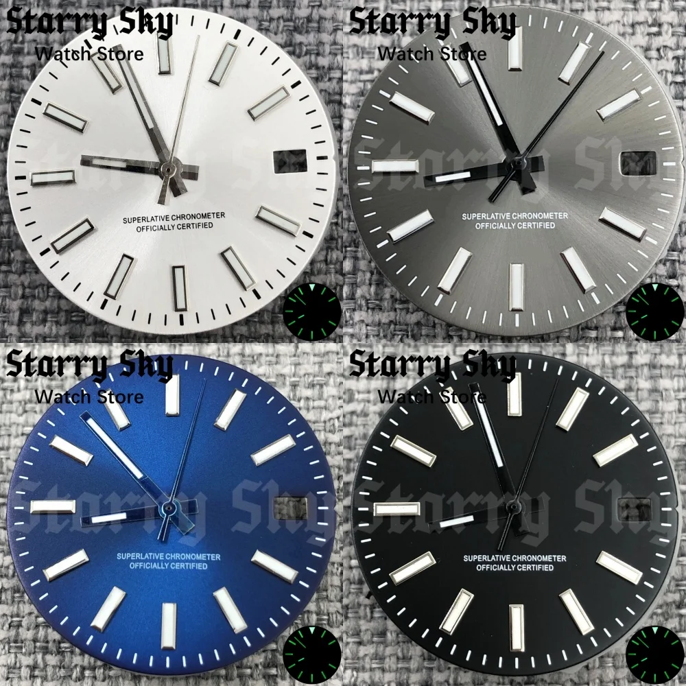 

Звездное небо, 29 мм, белая марка, белый/серый/синий/черный циферблат, стрелки для часов с зеленым светящимся покрытием, аксессуары для часов с механизмом NH35