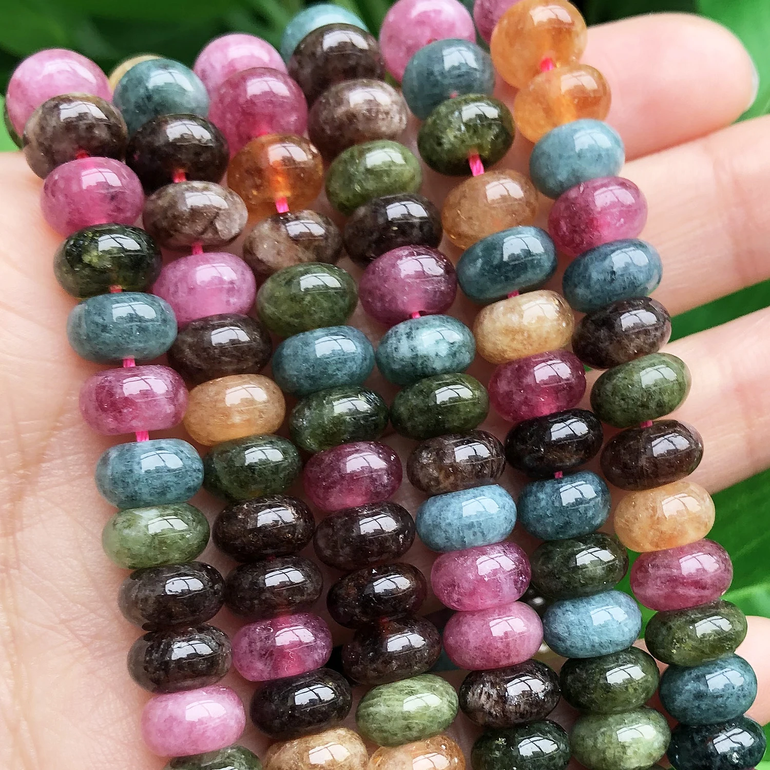 5x8mm Colorful Tourmaline Abacus Stone Beads Natural Round Loose Rondelle Beads for Jewelry DIY Bracelet Making Accessories