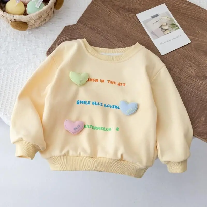 Children's Clothing Boys' And Girls' Tops Hoodie Cotton For Small Children Seasonal New 2024 Heart Print Korean Fashion Trendy