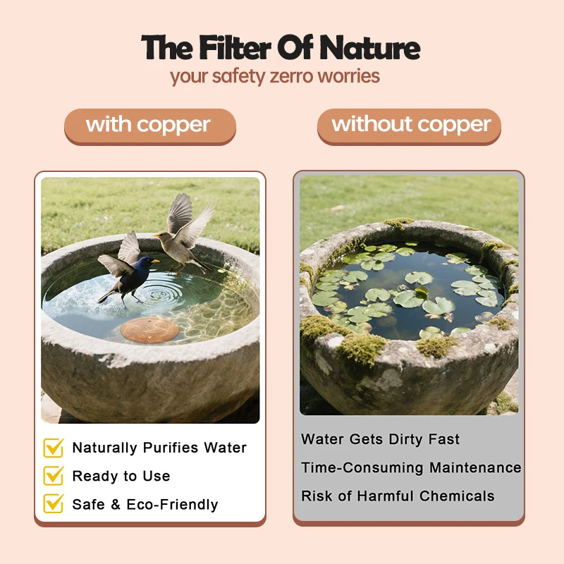 Bird Bath Copper Disk Pure Copper Cleaning Tray With 3 Point Support Bird Bath Purification Plate For Garden Patio Fountain