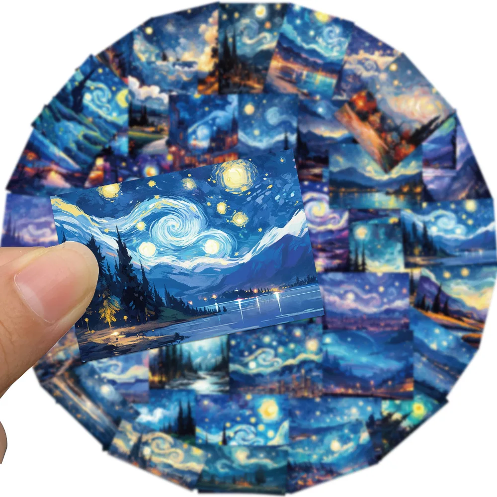 10/30/50PCS Cartoon Oil Painting Art Van Gogh Starry Sky Sticker Graffiti iPad Helmet DIY Wall Sticker Toy Decoration Wholesale