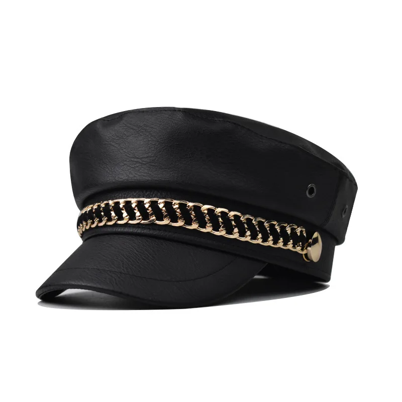 

Chain PU Beret Octagonal Versatile Crocodile Military Autumn Winter Outdoor Leather Hat
