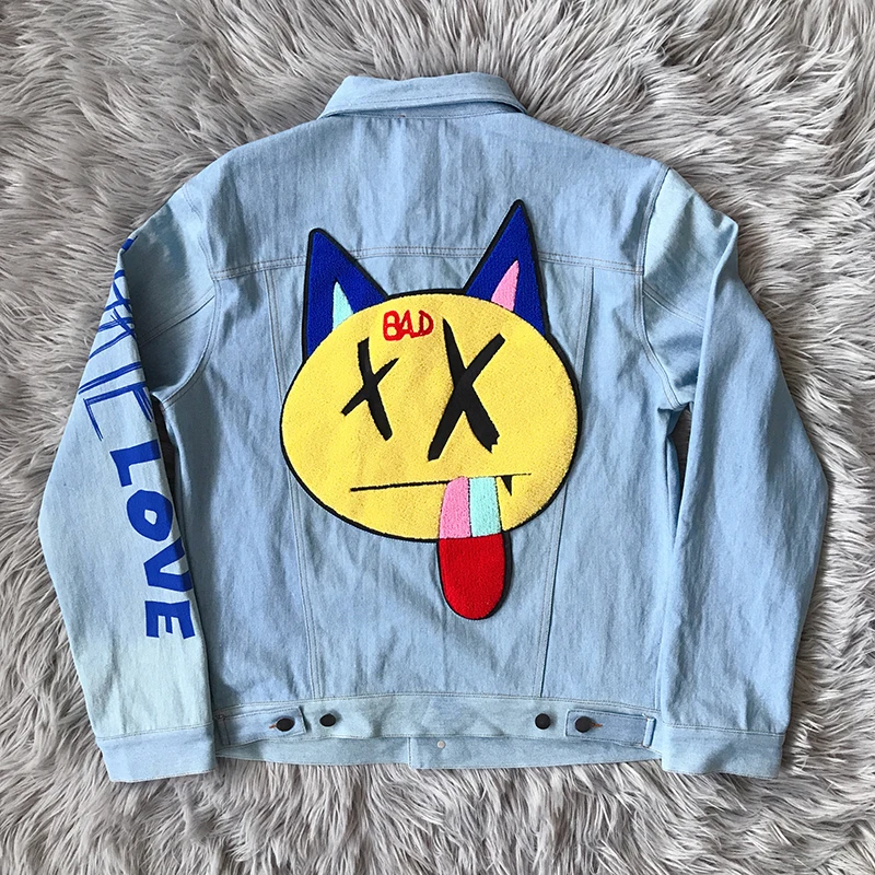 

Re Angel Embroidered Denim Jaet ex Long Sve Winter Coat Youth Faion Stand Fit Collar Sle Casual Outerwear