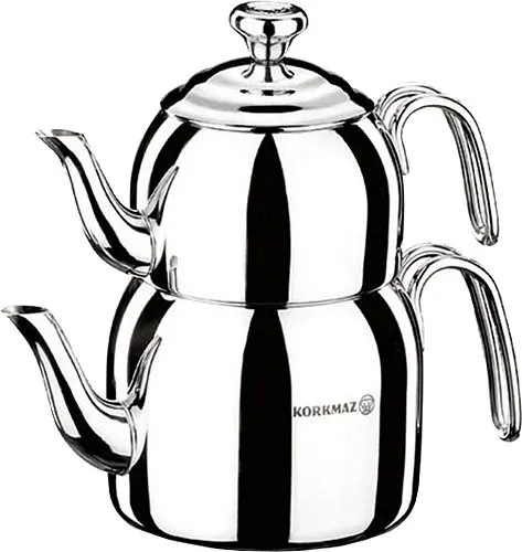 Korkmaz Droppa A056/57/58 18/10 Stainless Steel English Set teapot With Ergonomic Handle Tea Maker Stainless Steel Set For Brewing Tea