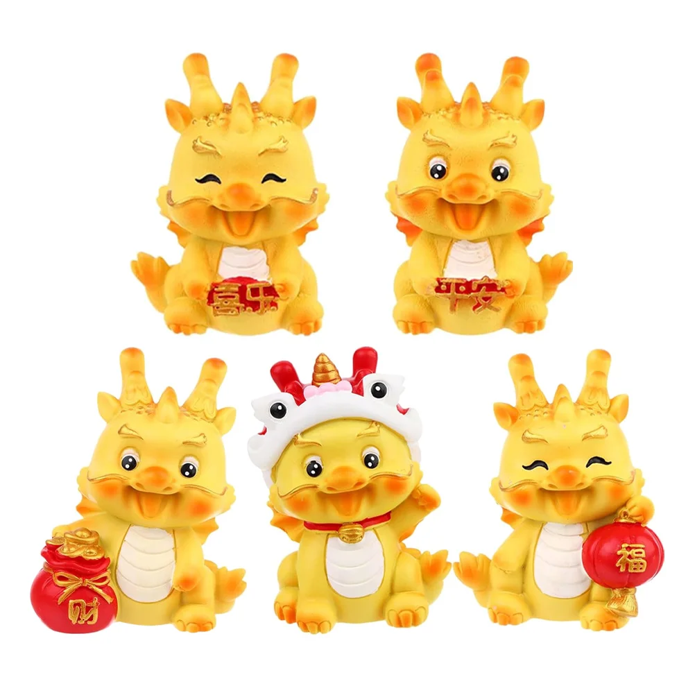 5개입 레진 미니 드래곤 장식품 풍수 창의적인 정원 잔디 데스크탑 장식 조각 미니 레진 드래곤 조각상