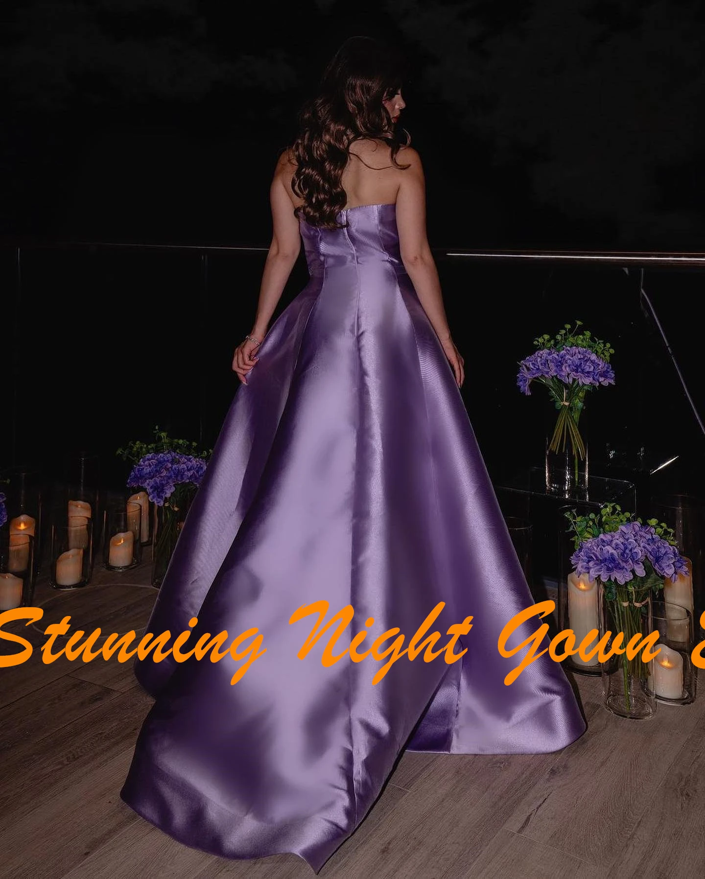 Robe de Soirée en Satin Violet avec Plis Brodés, Sans Bretelles, Classique, Personnalisée, Forme Trapèze, pour ixÉducative