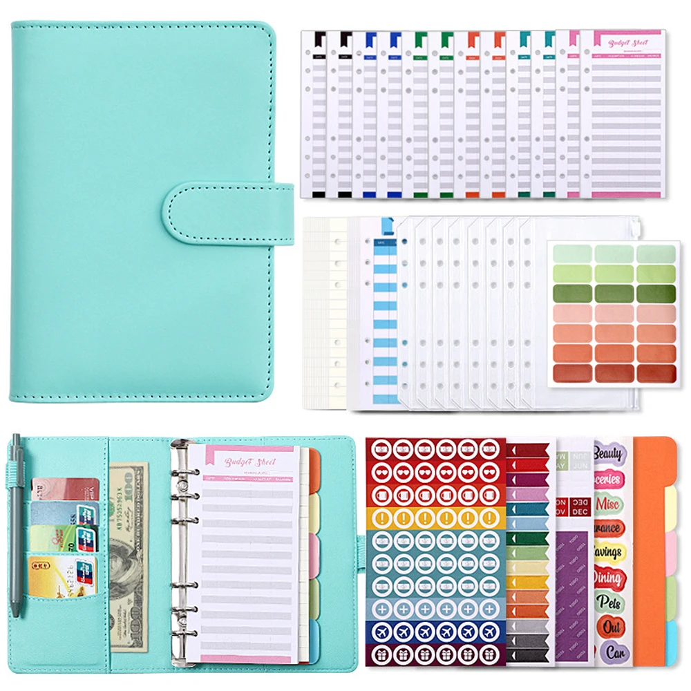 A6 Budget legers Planner 6 fori 8 buste con cerniera 2 adesivi in un portafoglio per NoteBook per risparmiare denaro Organizer sistema di cassa