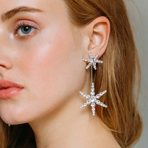 Stonefans Übertriebene Stern-Ohrringe, modische lange Quasten-Tropfenohrringe für Festival, Drag Queen, Accessoires, Schmuck, Geschenk