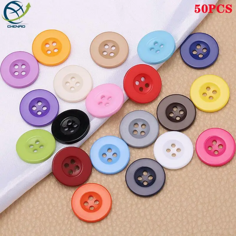 50Pcs/Lot 11.5-25mm Color Four-eye Wide Edge Plastic Buttons Versatile Round Button For Matching &Sewing, DIY Sewing Accessories