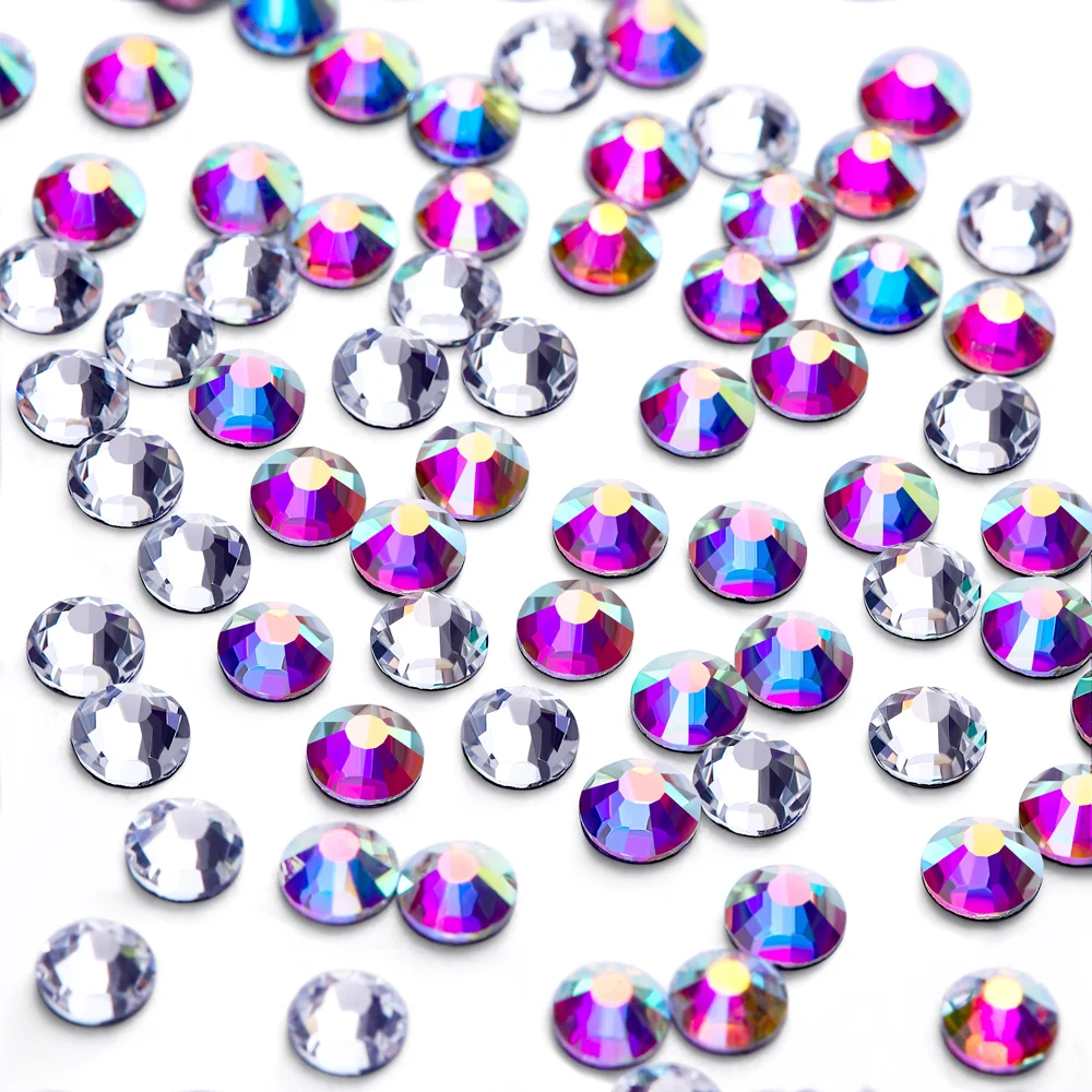 Top Quality AAAAA Glass Rhinestones Glitter Flatback Crystal AB lron On Hotfix Strass Stones For DIY Clothes Fabric Decorations