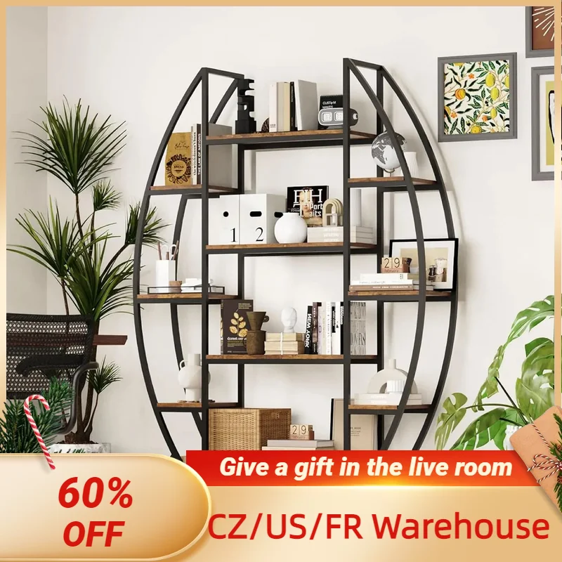 

Redlife Large Oval Bookshelf 70'' Tall Open 5 Tier Industrial Bookcase Modern Bookshelves Display Shelves for Office Living Room