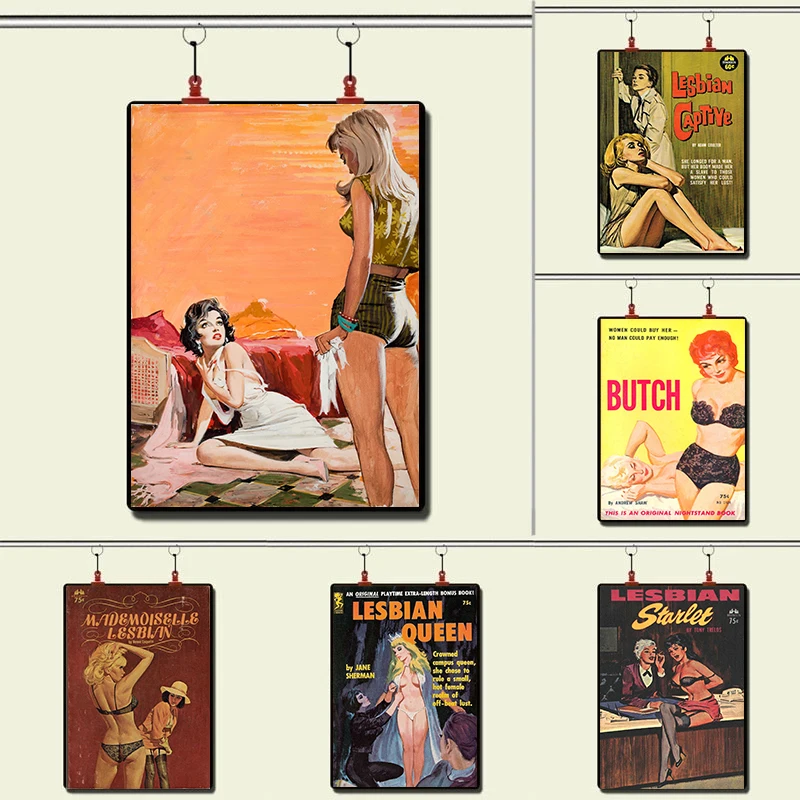 Vintage Lesbian Women Pulp Book Cover Poster and Prints Canvas Painting Wall Art Pictures for Living Room Home Decor Gift