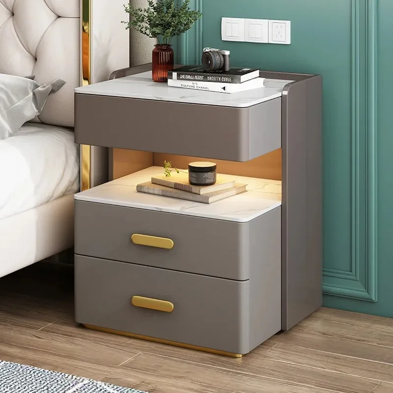 Smart bedside simple modern small bedroom light luxury multi-function wireless charging fingerprint lock storage cabinet