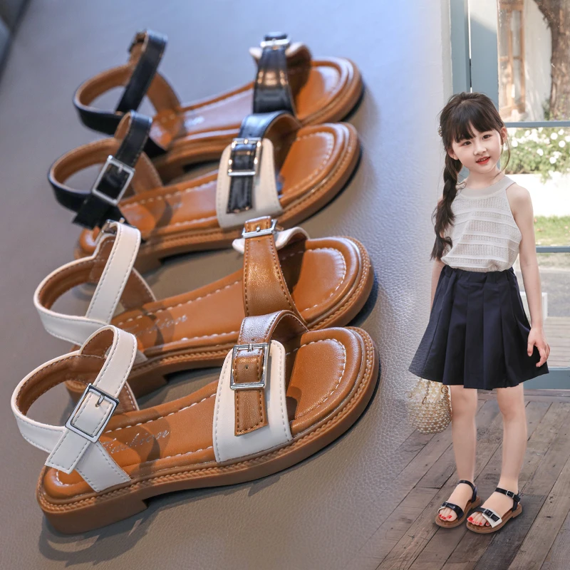 

2025 New Children's Sandals Fashion Patent Leather Mixed Color Princess Shoes Party Shows Girls Sandals with Buckle Size 26-36