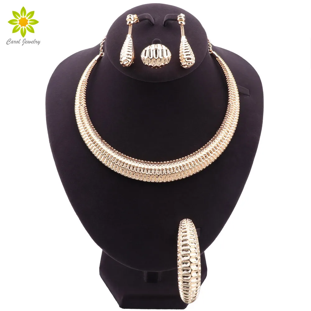 2024 New Nigerian Wedding Jewelry Bridal Necklace Earrings Bracelet Ring Set Dubai Italian Gold Color African Jewellery