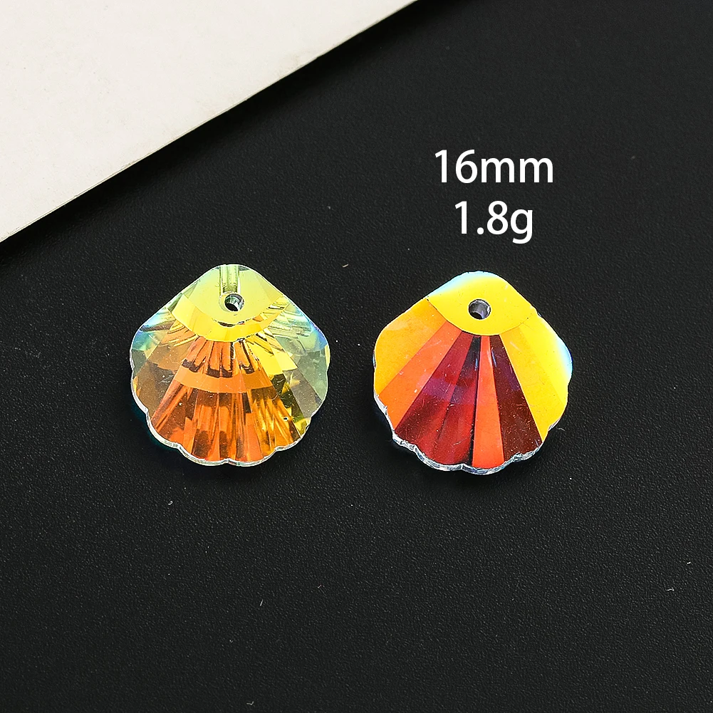 5pcs Crystal Carved Shell Beads Pendant Single Hole Scallop Faceted Glass Prism Light Shadow Charm Garden Hang Decor Accessories