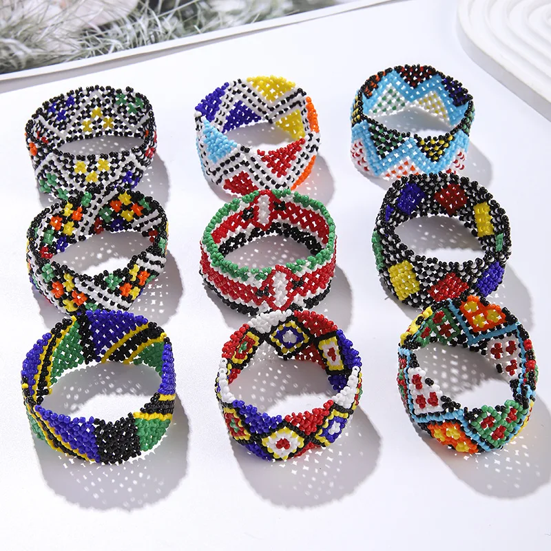 Meetvii Bohemia Wide Rice Bead Bracelets for Woman Ethnic Style Woven National Flag Color Wristband Dropshipping Jewelry