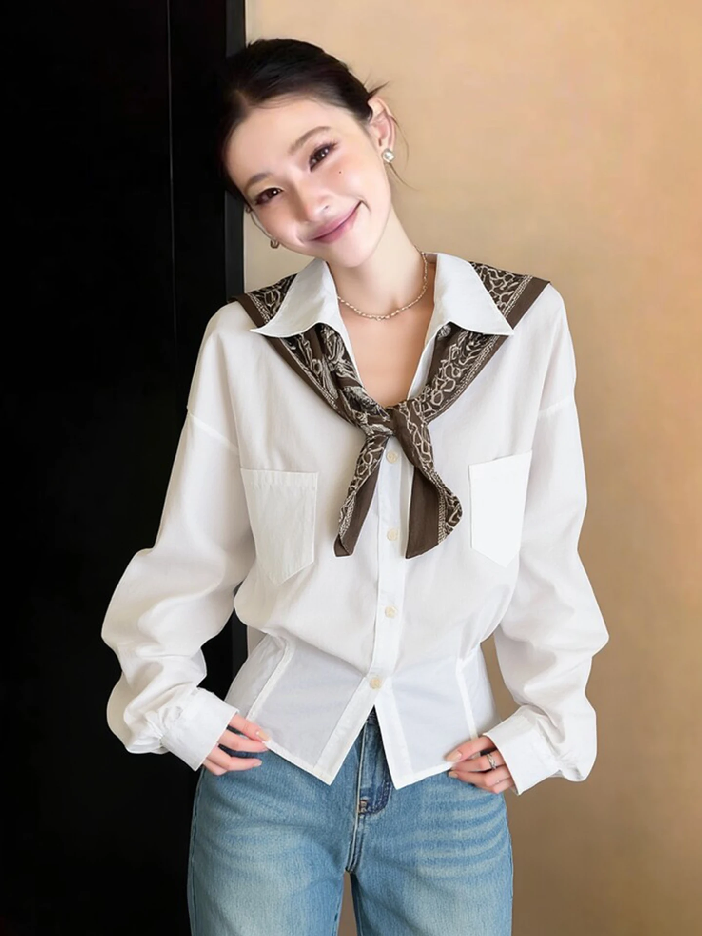 

Spring Faion Long Sve Loose Casual Commute Pure Color Single Button Women's irt European Sle Casual Versatile Top