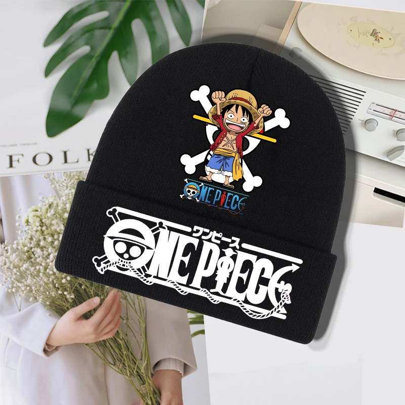 

One Piece Children's Knitted Hat Winter Warm Cap Cartoon Anime Knitted Hat Daily Casual Bean Hat Boys Girls Kawaii Cap Kids Gift