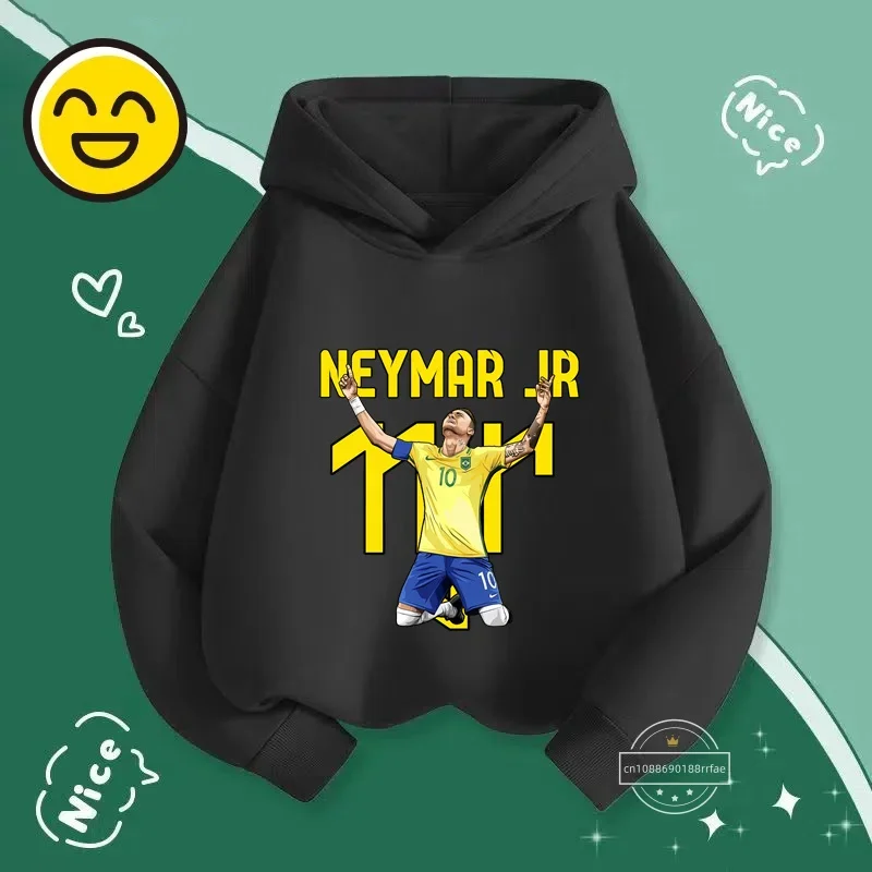 Football star Neymar cartoon drawing men's and women's hooded hoodie jacket casual autumn top for 3-14 years old