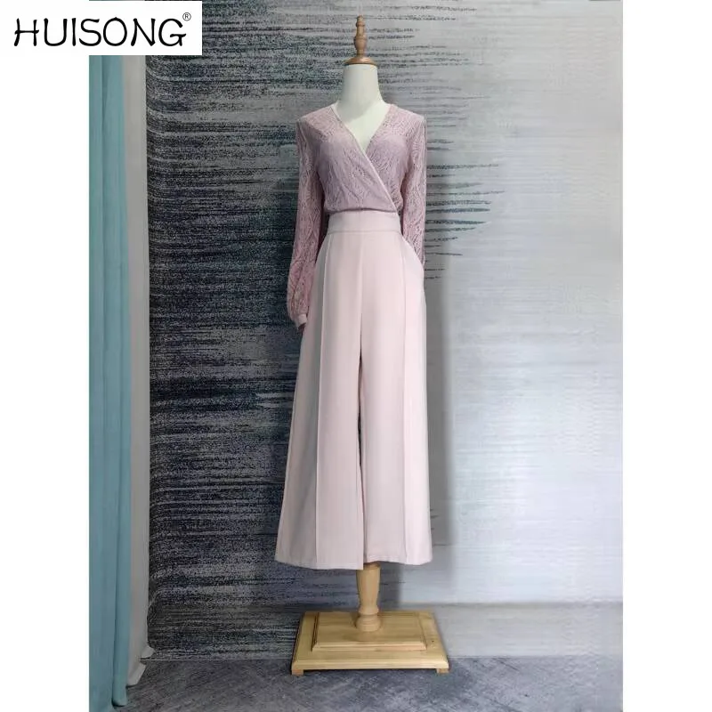 

French Elegant Overalls Woman Jumpsuit Patchwork Female Lace Pink Slim Straight-Leg Long Summer Party Jumpsuit One-Piece Pants