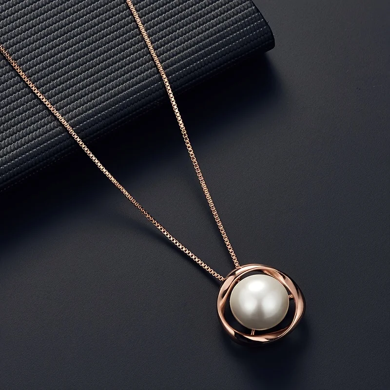 Accessories for Women Hollow Round Jewelry Set Pearl Pendant Necklace Stud Earrings Set Brides Valentine\'s Day Gift for Women