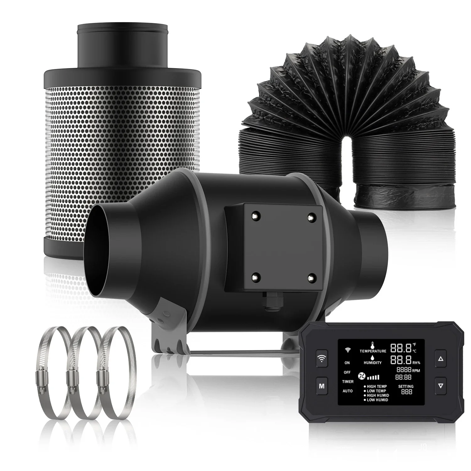 

4, 6, 8-дюймовый встроенный вентилятор, комплект бесшумного канального вентилятора с контроллером скорости Wi-Fi, угольный фильтр, комбинированный двигатель EC, линейная система вентилятора канала