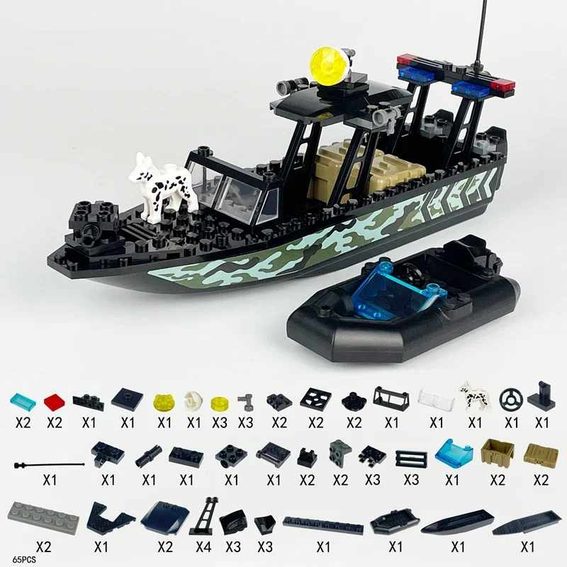 

MOC World Camo Submarines Police Dog Speedboats Rubber Boats War Scene Military Building Blocks Model Bricks Kits Sets Ideas