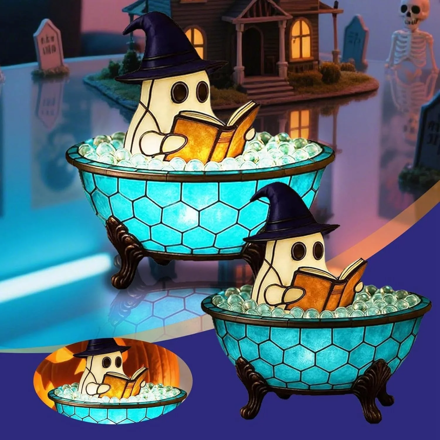 Image of Halloween Geist Blase Bad Lampe Nette LED Geist Nachtlicht für Badezimmer Dekor Badewanne Akzent Lampe Farbwechsel Hause Dekoration