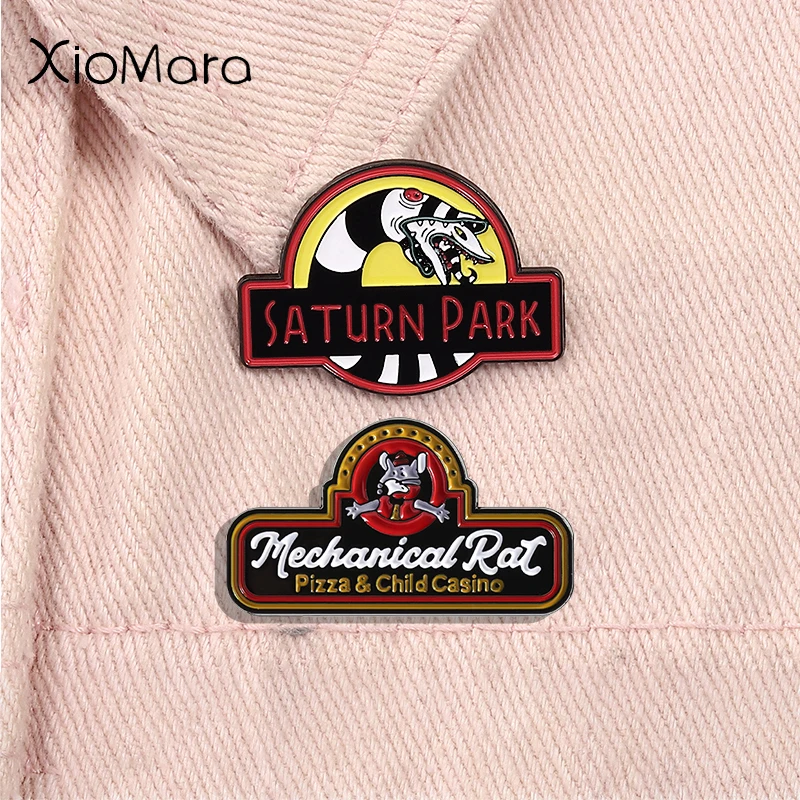 Mechanical Rat Pizza & Child Casino Enamel Pin Saturn Park Funny Mouse Brooches Lapel Badge Accessories Jewelry Gifts For Friend