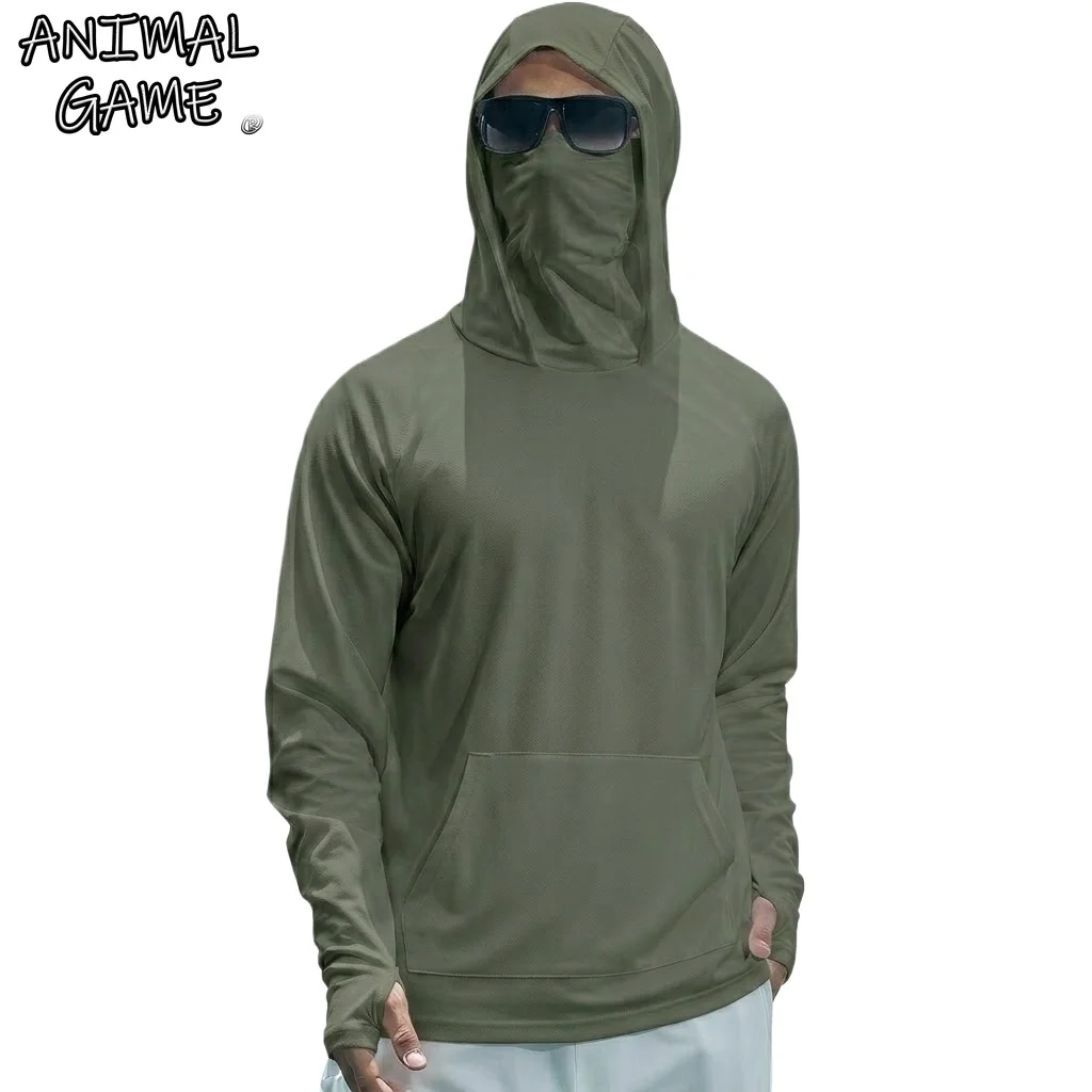 Camiseta Masculina de Manga Longa UPF50+ para Desempenho, Camisa Casual de Verão com Capuz, Secagem Rápida para Corrida, Proteção Solar, Pesca, Tops d