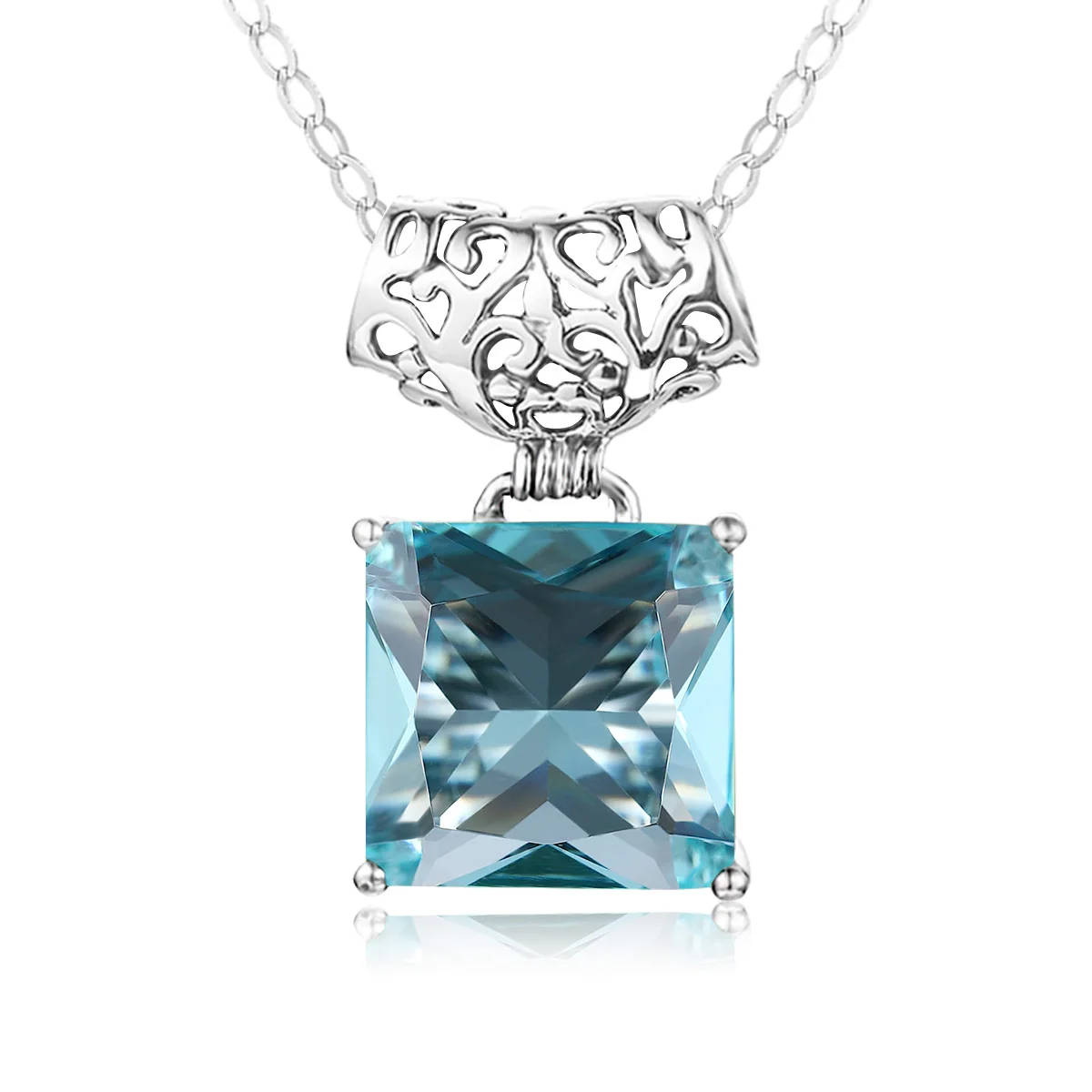 

Szjinao 100% Real Silver 925 Necklace Pendant Aquamarine Blue Square Vintage Banquet Quality Fine Jewelry For Women Accessories