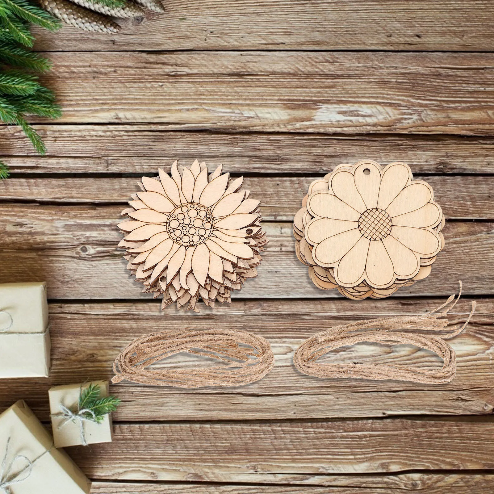 

20Pcs DIY Wood Crafts Flower Shape Blank Wood Chips Unfinished Sunflower Slices for Painting Decoration Sunflower Wooden Chips