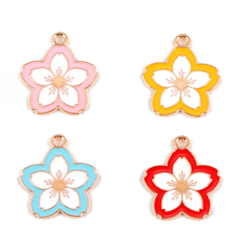 

20Pcs/Lot Mixed Color Alloy Enamel Sakura Flower Charms DIY Jewelry Making Pendants For Necklace Keychain Earrings Supplies