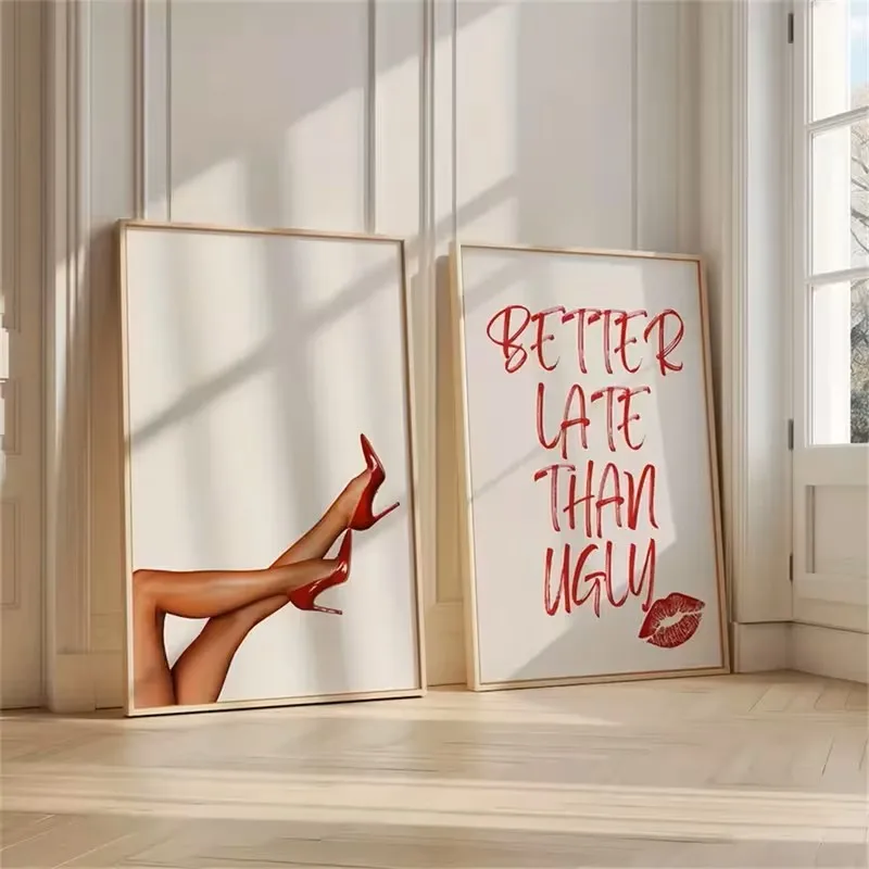 

2pcs Lipstick High Heels Wall Art Posters Modern Minimalist Female ICONS for Living Room Bedroom Canvas Printed Home Decoration