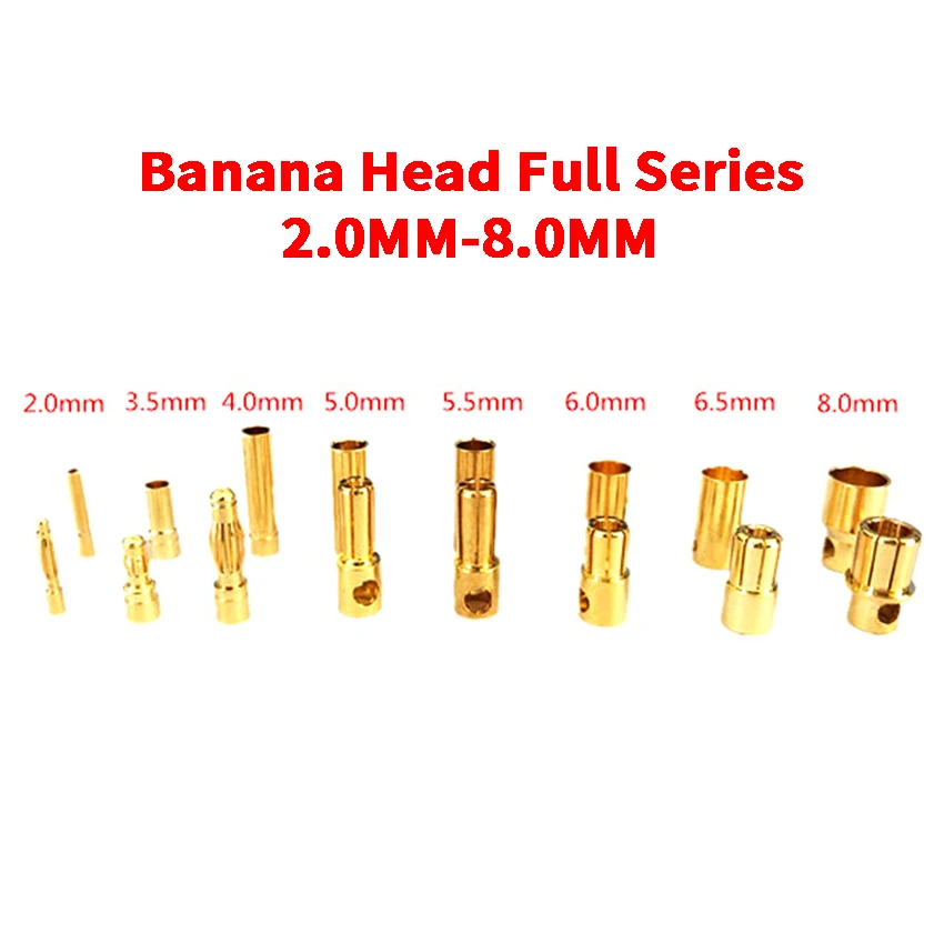 5쌍 2mm 3mm - 8mm 불릿 바나나 플러그 금도금 바나나 수컷 암컷 커넥터 배터리 플러그 키트 RC 배터리 부품 DIY용
