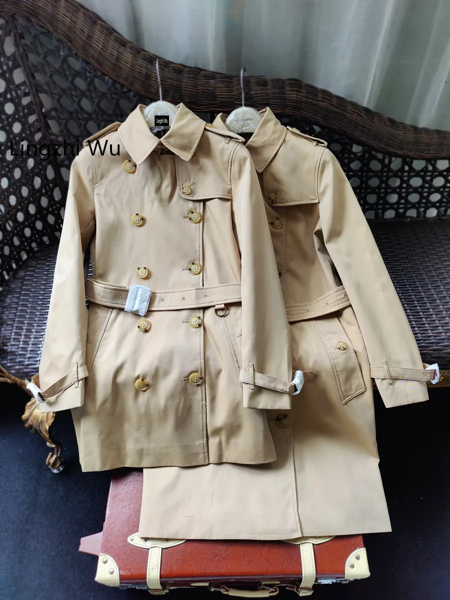 

Lingzhi Wu Trench Top Quality Short Medium Length Coat British Top Double Breasted Outerwear Cotton Spring Autumn New Arrival