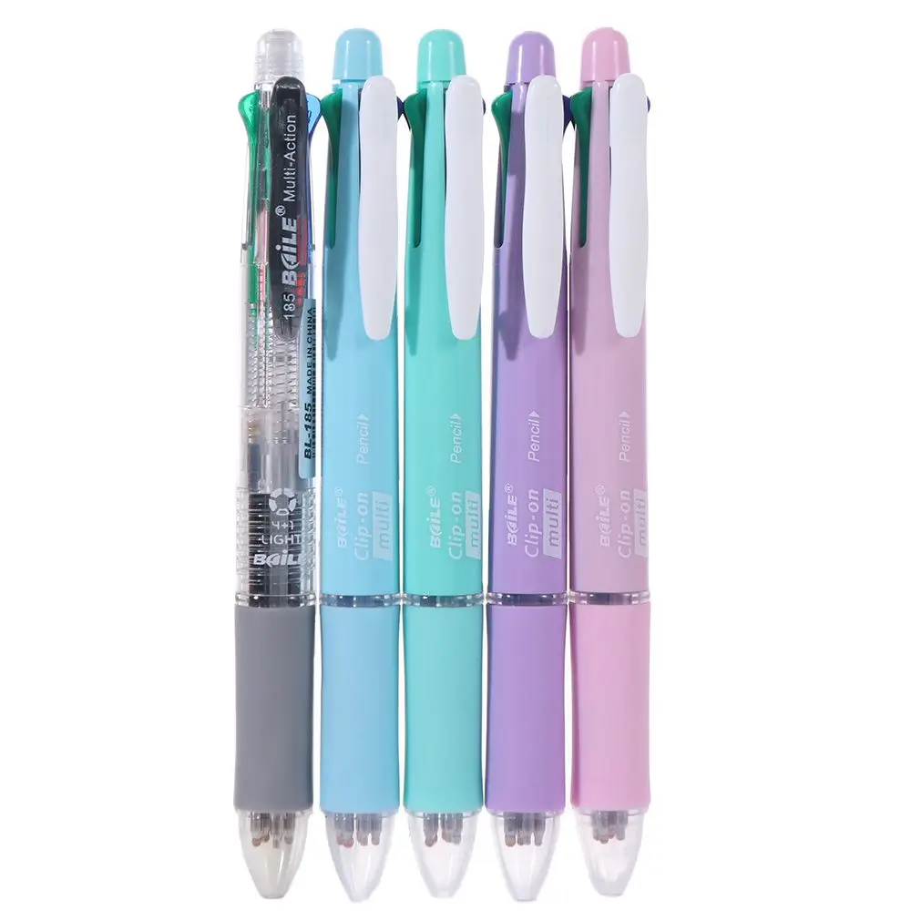 

4pcs 4 Colors Ball Pen Multicolor Ballpoint Pens 1 Automatic Pencil 5 in 1 Multicolor Retractable Pen with Pencil&Eraser 0.7mm