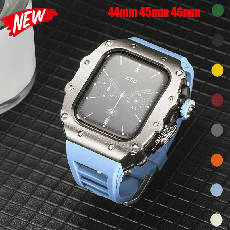

Новый модификационный комплект для Apple Watch 11 10 46 мм, силиконовый ремешок, корпус из нержавеющей стали, часы для IWatch Series 11 10 9 8 7 44 45 мм
