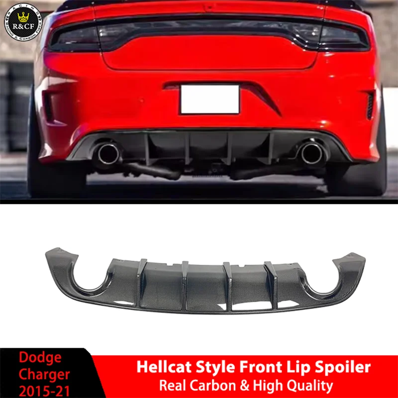 Fits 2015-23 Dodge Charger SRT Hellcat Style Carbon Fiber Rear Bumper Diffuser Lip Spoiler Factory Glossy Black