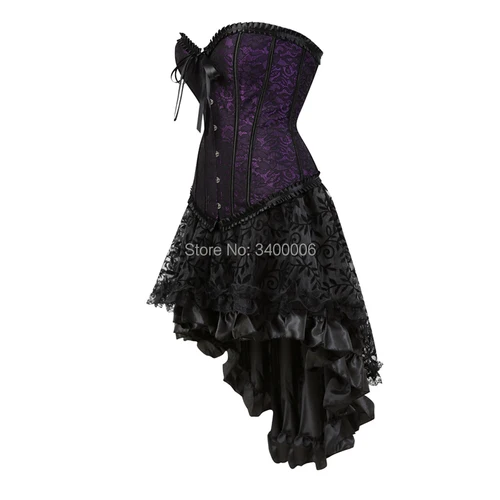 Imagen 2 del producto Corsé Sexy con falda alta y baja, vestido exótico de realce, corpiño con estampado de flores, Disfraces de Halloween, talla grande, morado