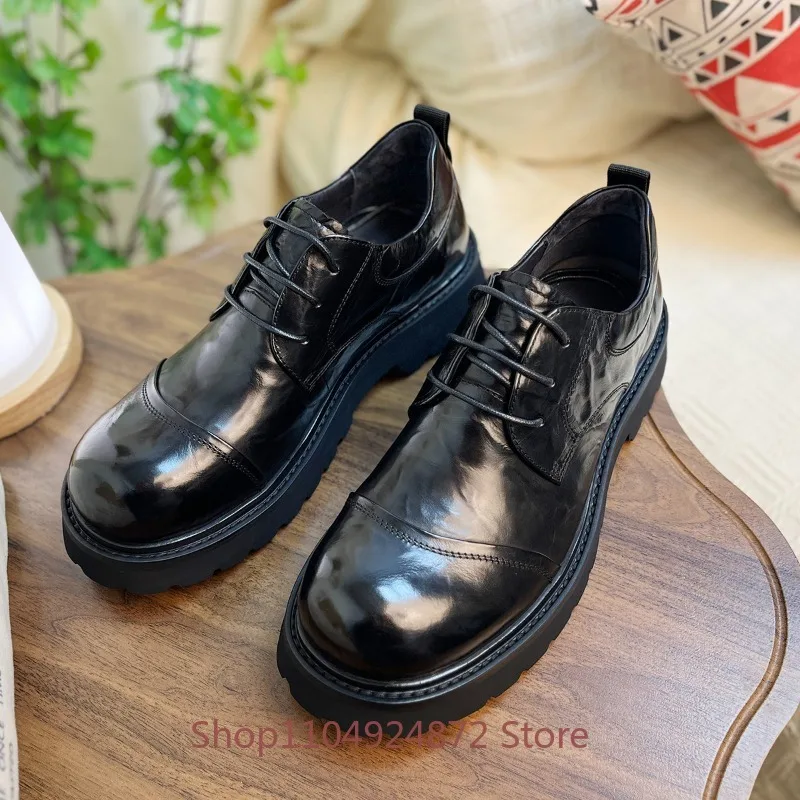 

Мужские туфли дерби из натуральной кожи в британском стиле, дизайнерские, повседневные, деловые, на платформе, черные
