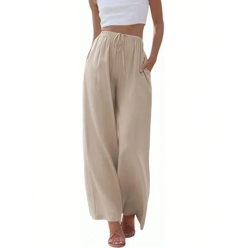 

Plus Size 1XL-5XL Women Fashion High Waisted Wide Leg Pants Ladies Drawstring Elastic Trousers Comfy Straight Leg Casual Trouser