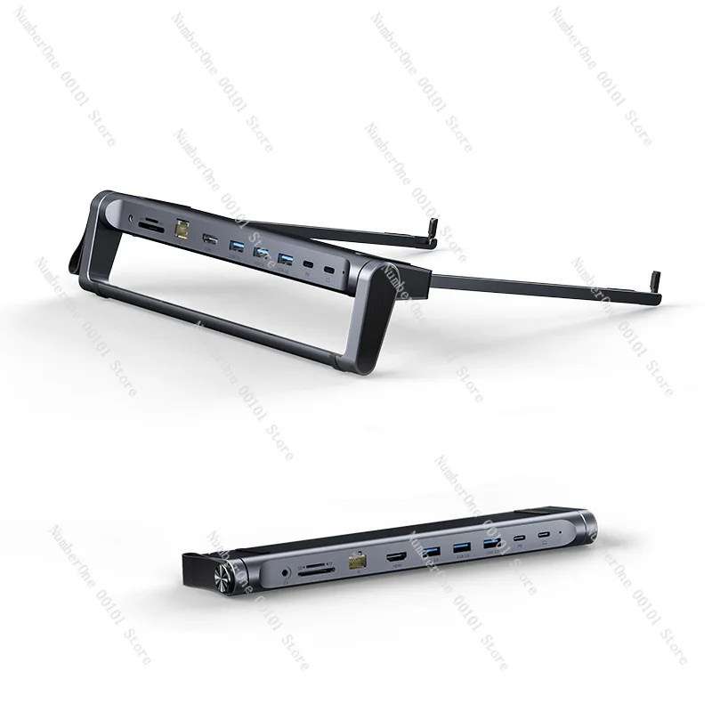 Laptop Stand with Docking Station Foldable USB-C Hub PD Fast Charge Gigabit Ethernet 4K HDMI Metal Adjustable Portable for Desk