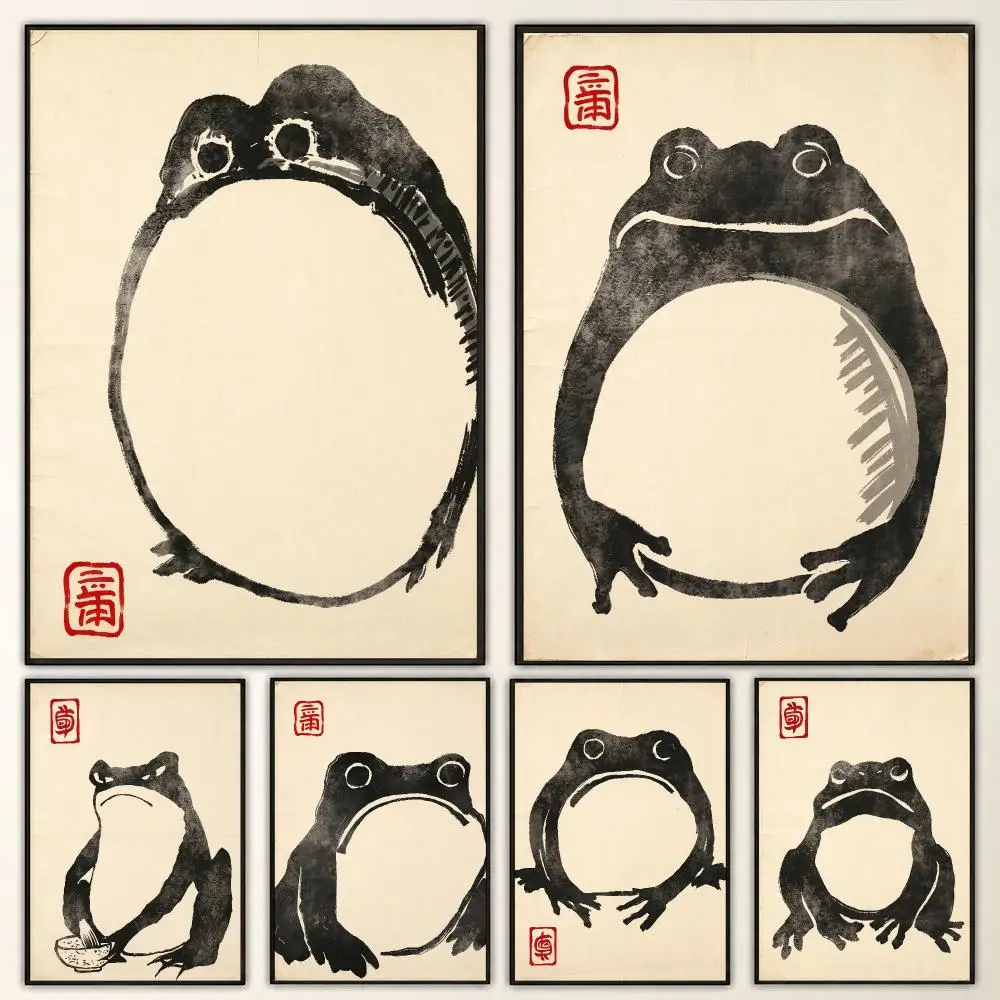Ukiyo-e style frog Japanese Classic Nature Aesthetic Poster Aesthetic Art Print for Bedroom & Living Room Decor, Unframed