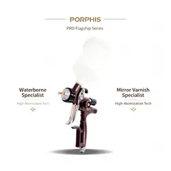 Original PORPHIS PRD-717 Flagship Series Spray Gun,1.3mm HVLP Waterborne &Clearcoat Specialist, Professional Automotive Refinish