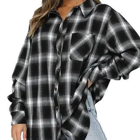 المرأة طويلة Sve الفانيلا irt زر أسفل Cheed فضفاضة تناسب البوليستر مقاومة للتشوه موسم الخريف Faion #5