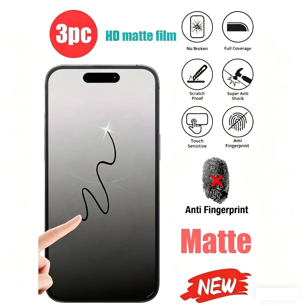 3/1 Stück Matte Displayschutzfolie für iPhone 17 Pro Max Air 16 15 Plus 18 14 13 12 11 Pro Max 6 7 8 SE Plus XS X MINI Gehärtetes Glas