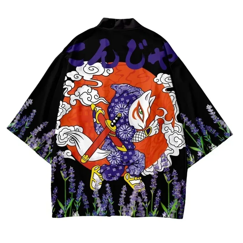 Cardigan Kimono con stampa modello gru tradizionale uomo donna Harajuku Yukata Top giapponese Haori Samurai Cosplay abbigliamento streetwear