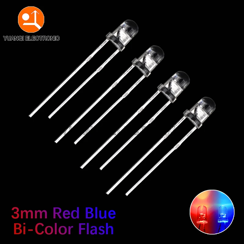 50pcs 3mm Flash Red Blue Bi-Color Light-Emitting-Diode F3 Automatic Flashing LED Flash Control Blinking Diode